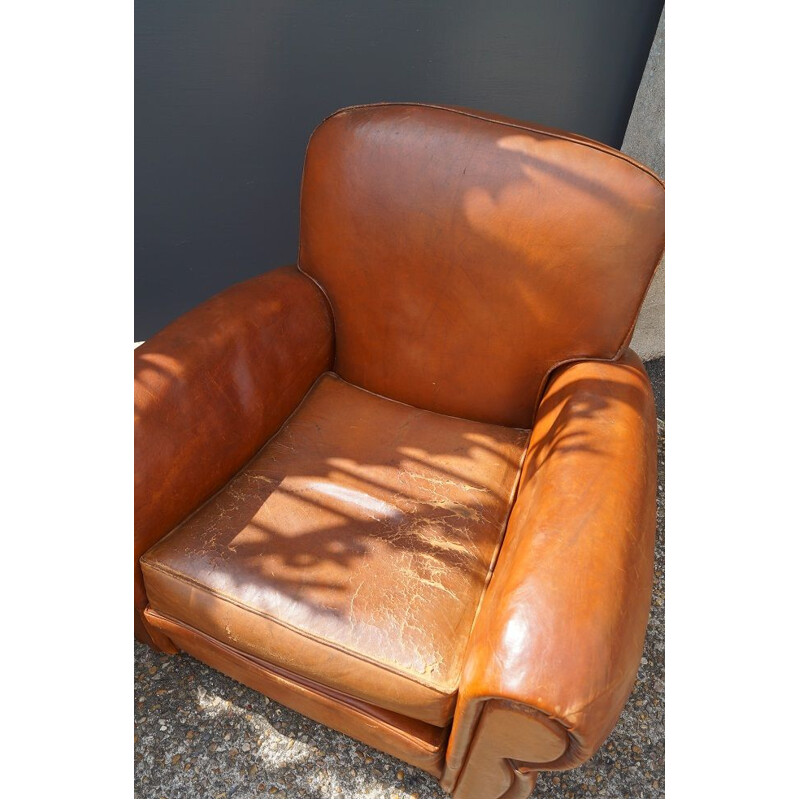 Pair of vintage leather club armchairs 1930