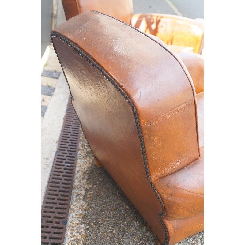 Pair of vintage leather club armchairs 1930