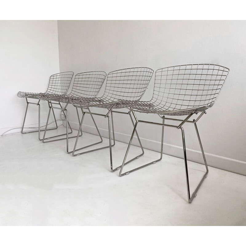 Lot de 4 chaises d'appoint Vintage Chrome Bertoia de Knoll 1980