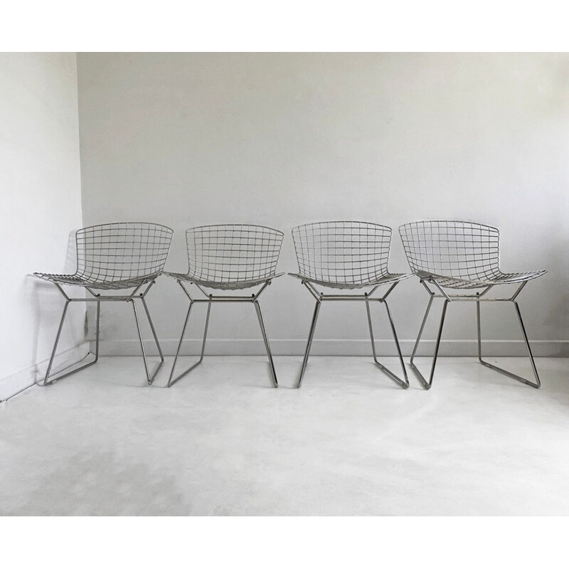 Set of 4 Vintage Chrome Bertoia Side Chairs from Knoll 1980