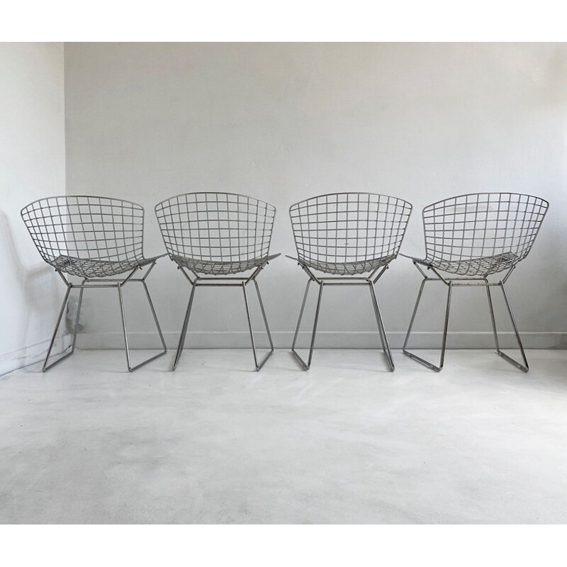Set of 4 Vintage Chrome Bertoia Side Chairs from Knoll 1980