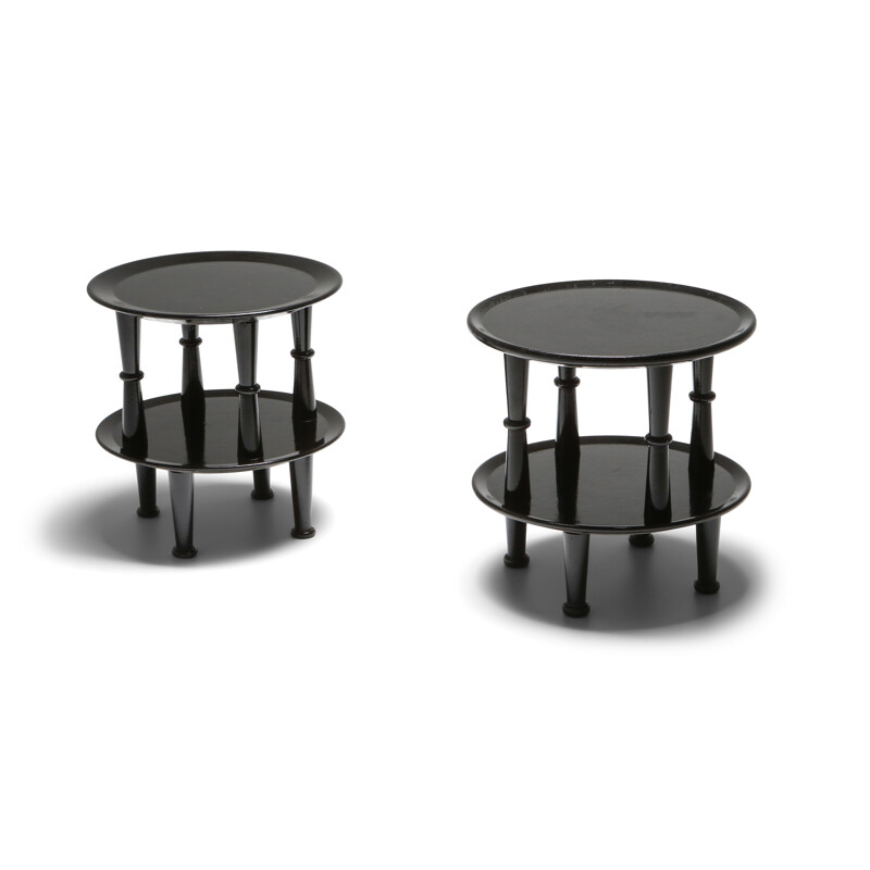 Pair of Vintage Side Tables Black Lacquer  1970s