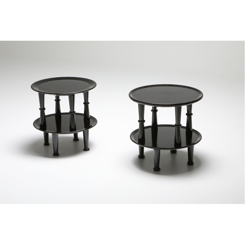 Pair of Vintage Side Tables Black Lacquer  1970s