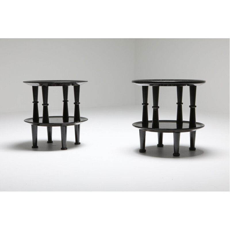 Pair of Vintage Side Tables Black Lacquer  1970s