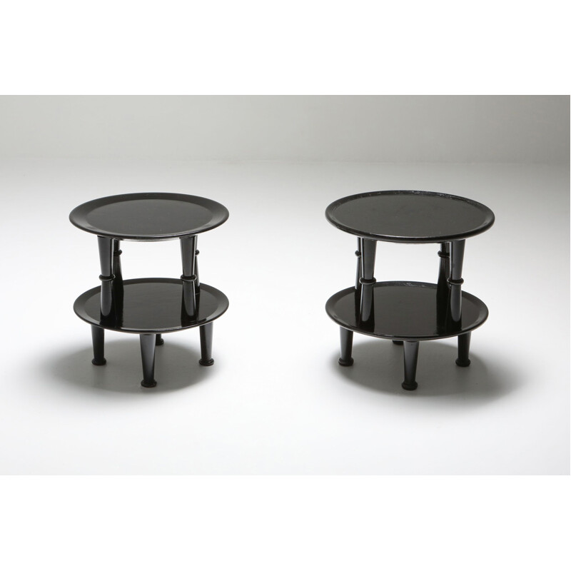 Pair of Vintage Side Tables Black Lacquer  1970s