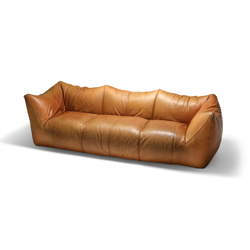 Vintage 3-Seat Couch in Tan Leather Mario Bellini 'Le Bambole' 1970s