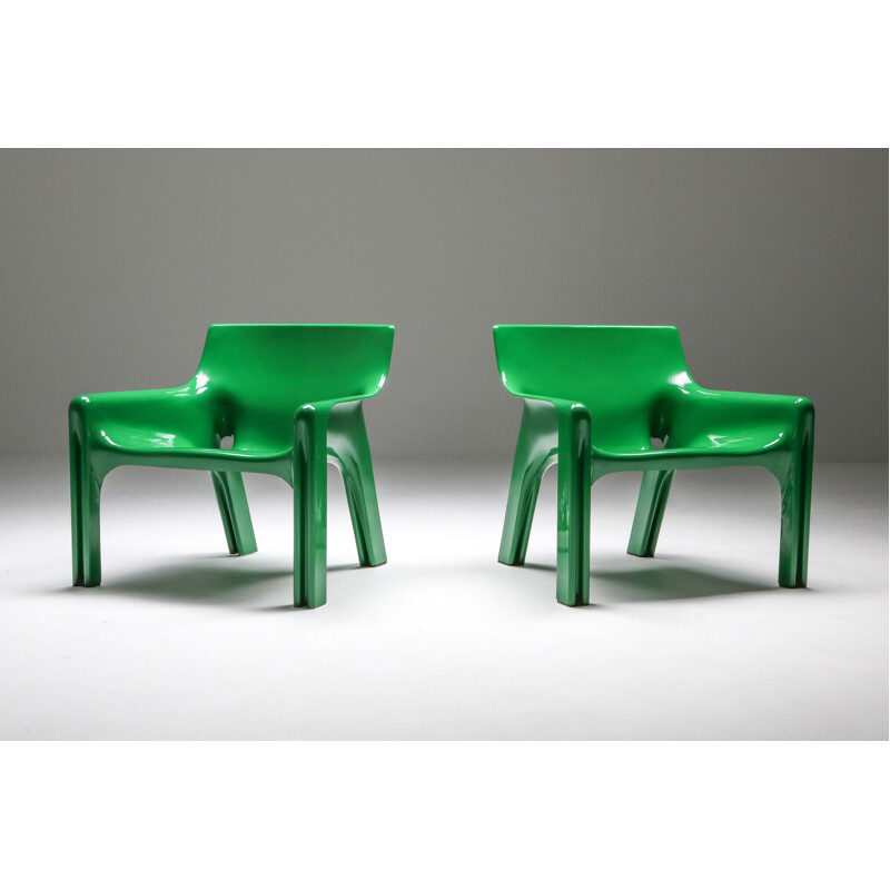 Pair of Vintage Armchairs  "Vicario" Green Magistretti 1970