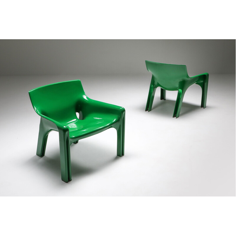 Pair of Vintage Armchairs  "Vicario" Green Magistretti 1970