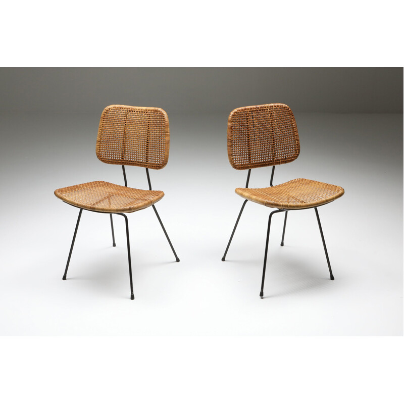 Paire de chaises  vintage en bambou et rotin 1950