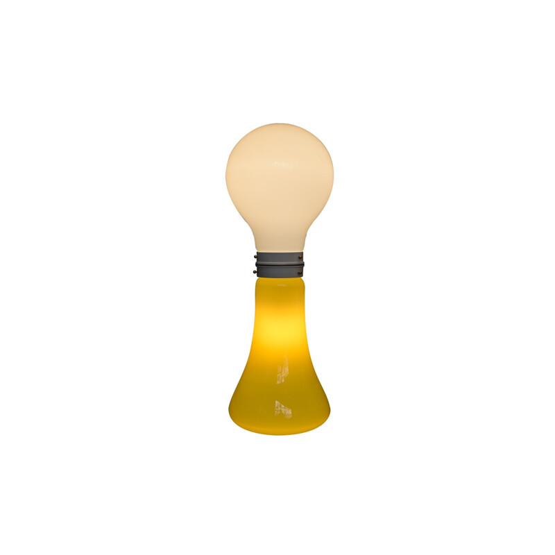 Lampadaire vintage  blanc et jaune en verre de Carlos Nason