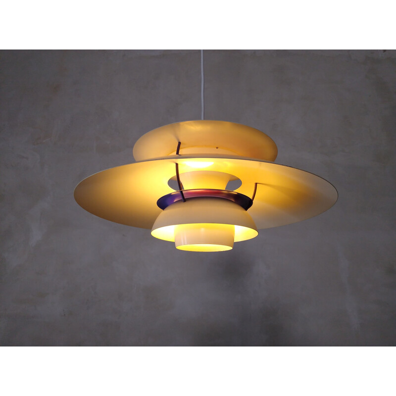 Suspension vintage blanche PH5 Poul Henningsen, Louis Poulsen, 960s