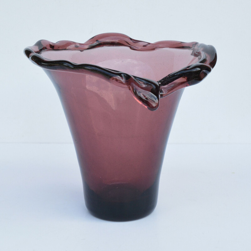 Vintage hand formed glass vase, Italy 1970