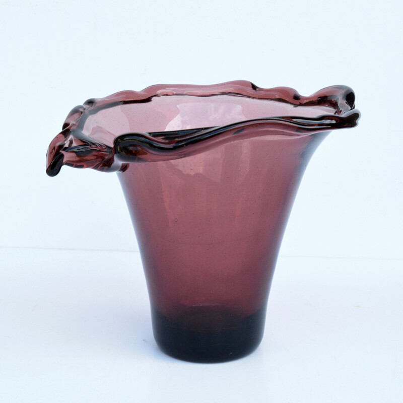 Vintage hand formed glass vase, Italy 1970