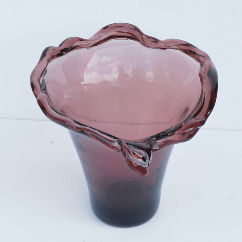 Vintage hand formed glass vase, Italy 1970