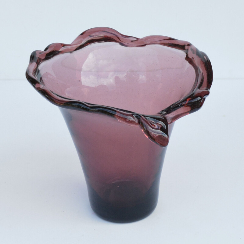 Jarrón de cristal vintage hecho a mano, Italia 1970