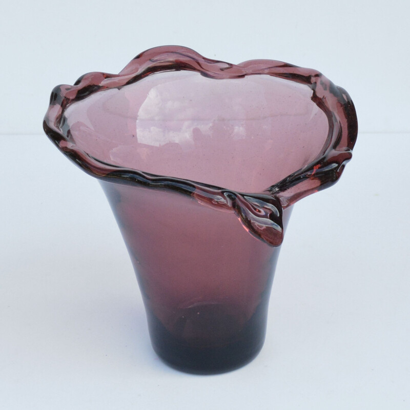 Vintage hand formed glass vase, Italy 1970