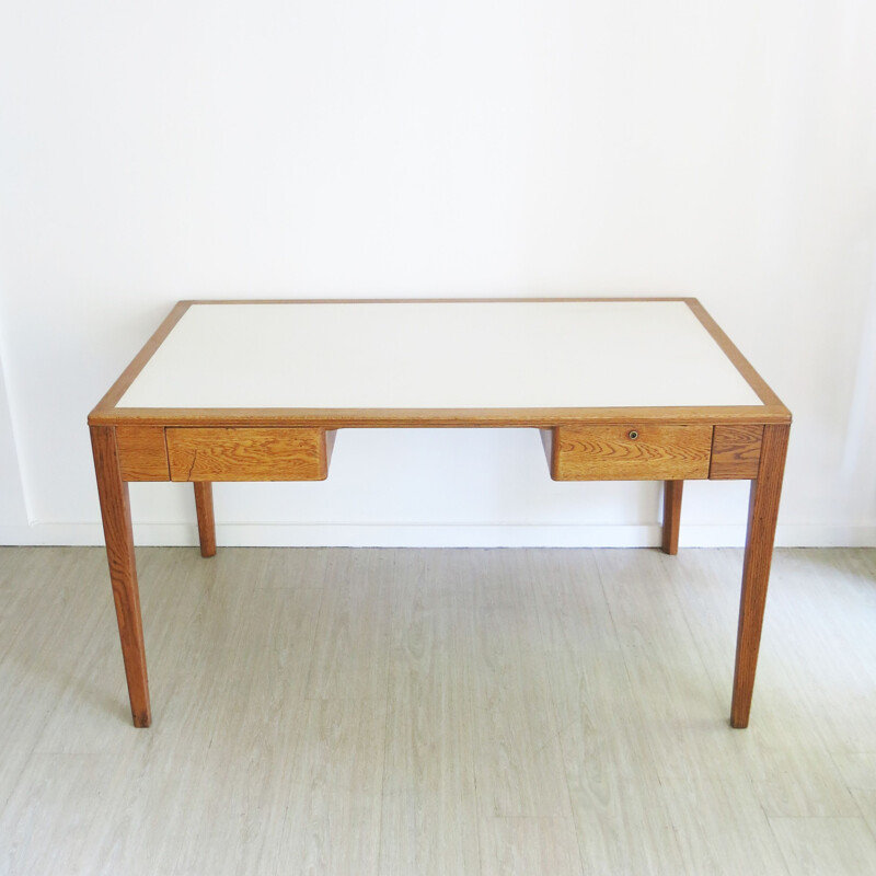 Vintage War Department Oak Desk, English 1950s