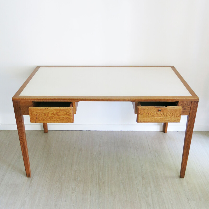 Vintage War Department Oak Desk, English 1950s