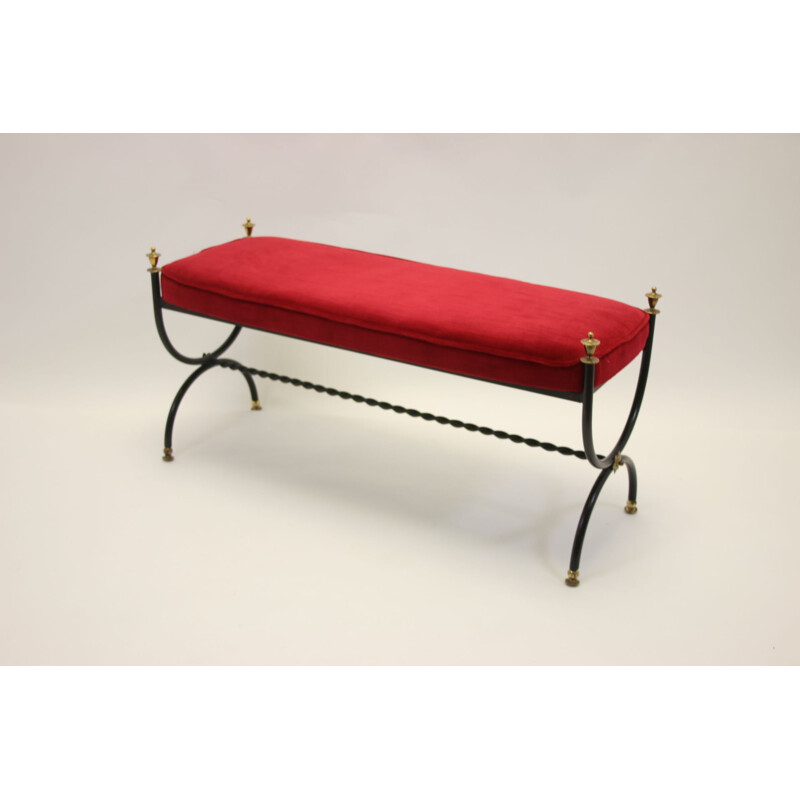 Vintage Italian Bedroom bench Red velvet and brass frame 1950