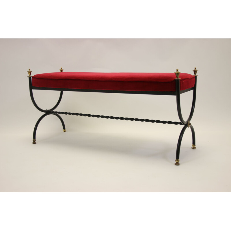 Vintage Italian Bedroom bench Red velvet and brass frame 1950