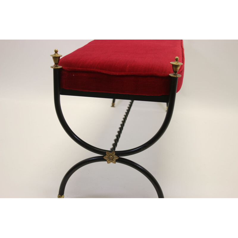 Vintage Italian Bedroom bench Red velvet and brass frame 1950