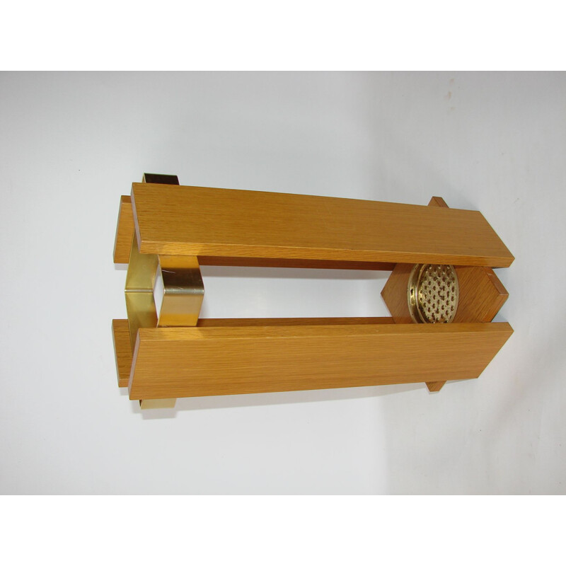 Vintage umbrella holder in wood and brass-plated aluminium 1960