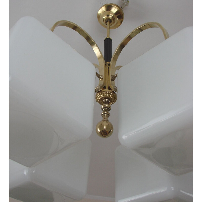 Vintage Chandelier Art deco brass and glass 1930s