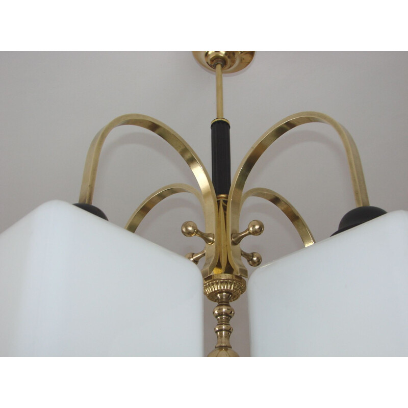 Vintage Chandelier Art deco brass and glass 1930s