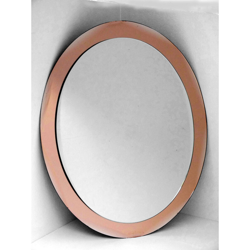 Vintage mirror Antonio Lupi Luxor cristal art rosecopper 1950