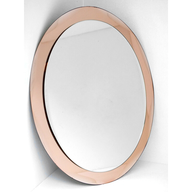 Miroir vintage d'art en cristal Antonio Lupi Luxor en cuivre rose 1950