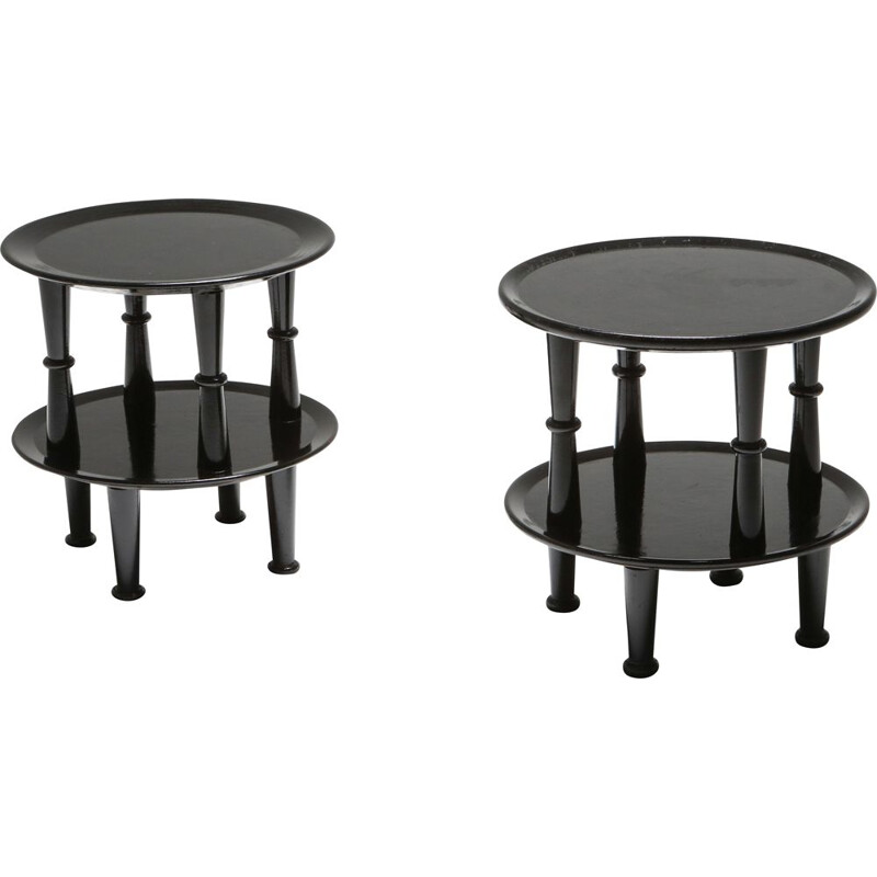 Pair of Vintage Side Tables Black Lacquer  1970s