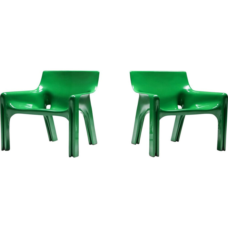 Pair of Vintage Armchairs  "Vicario" Green Magistretti 1970
