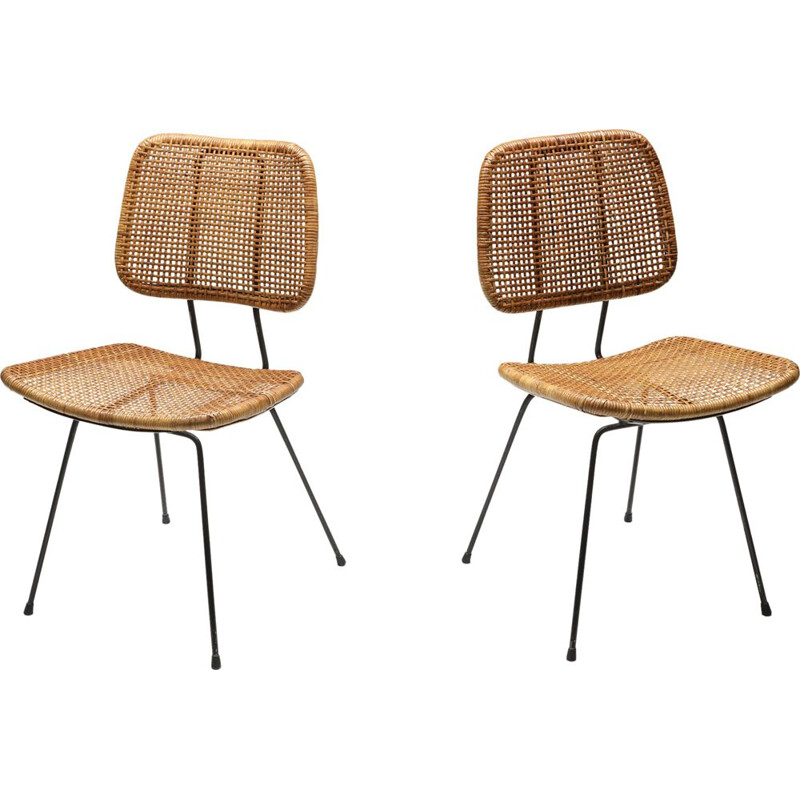 Pair of Vintage Dining Chair Bamboo Rattan 1950s