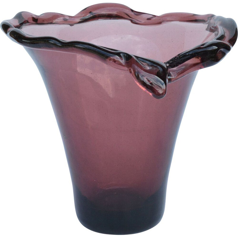 Vaso in vetro vintage fatto a mano, Italia 1970