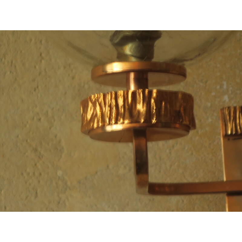 Vintage Wall Light with Gold Overlay, Angelo Brotto for Isperia Brass and Glass Double 1970