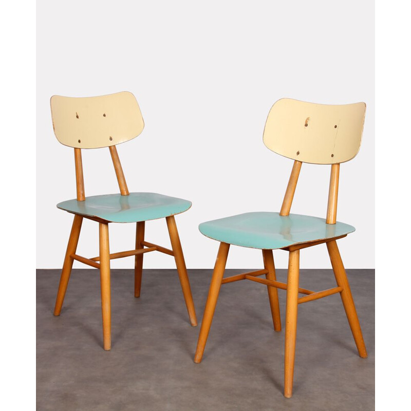 Paire de chaises vintage en bois par Ton 1960