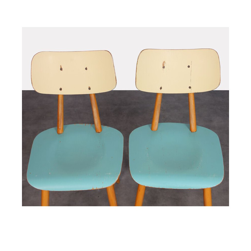 Pair of vintage wooden chairs by Ton 1960