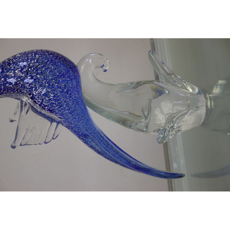 Vintage Murano Glass Silver Blue parrot