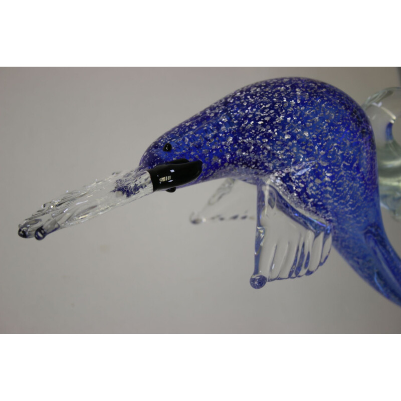 Vintage Murano Glass Silver Blue parrot