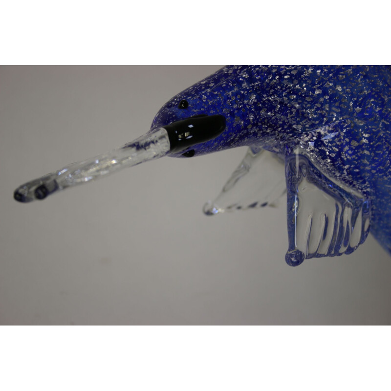 Vintage Murano Glass Silver Blue parrot