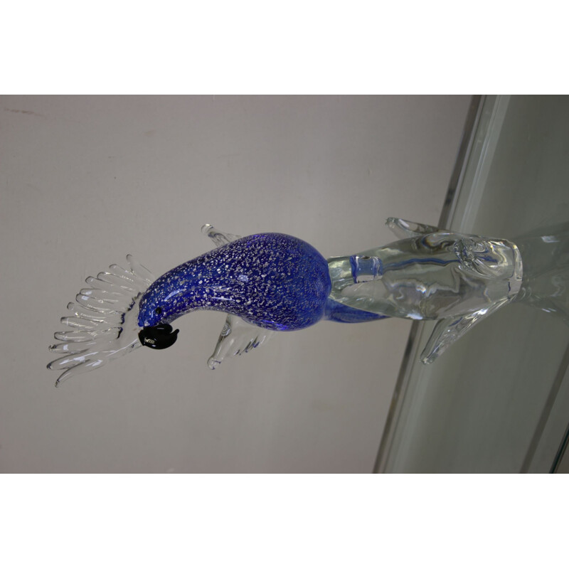 Vintage Murano Glass Silver Blue parrot