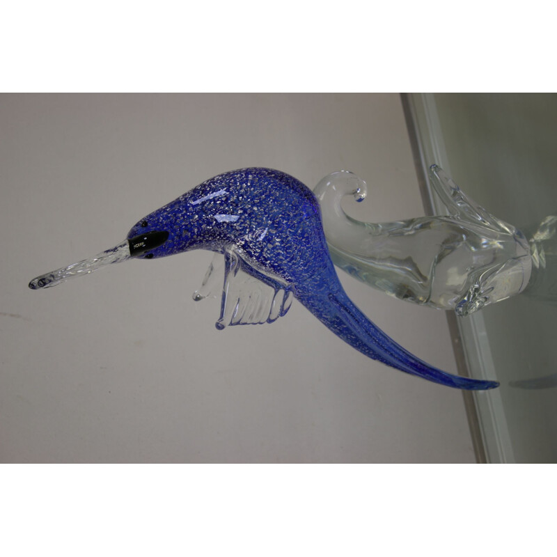 Vintage Murano Glass Silver Blue parrot