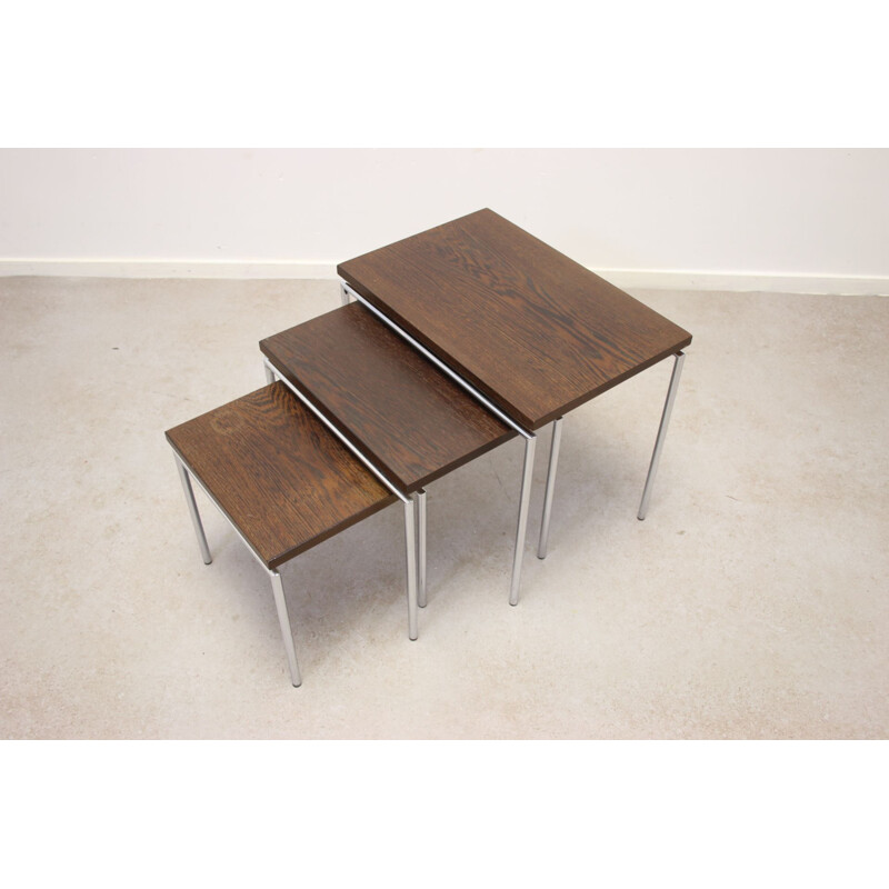 Mini-set de table gigogne en 3 parties chromé avec bois de wengé
