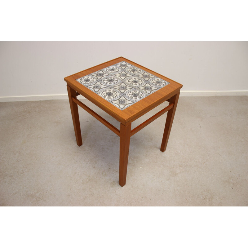 Vintage small side table with tiles inlaid Scandinavian