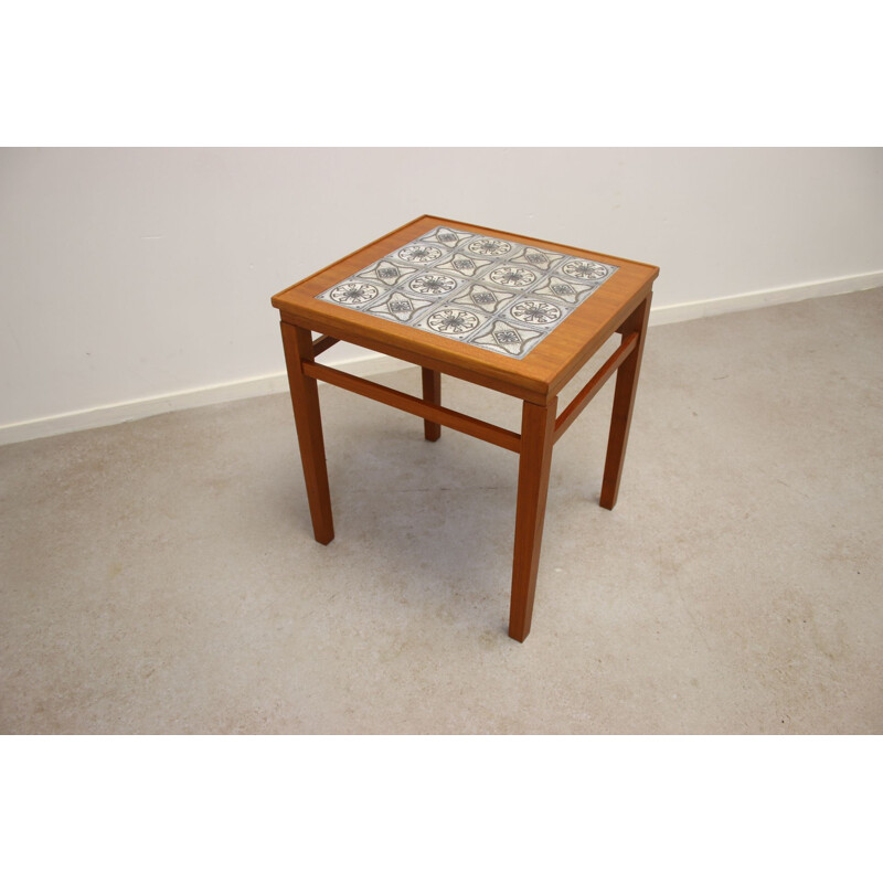 Vintage small side table with tiles inlaid Scandinavian