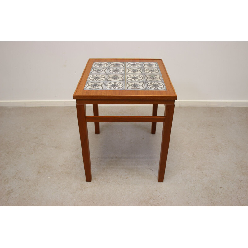 Vintage small side table with tiles inlaid Scandinavian