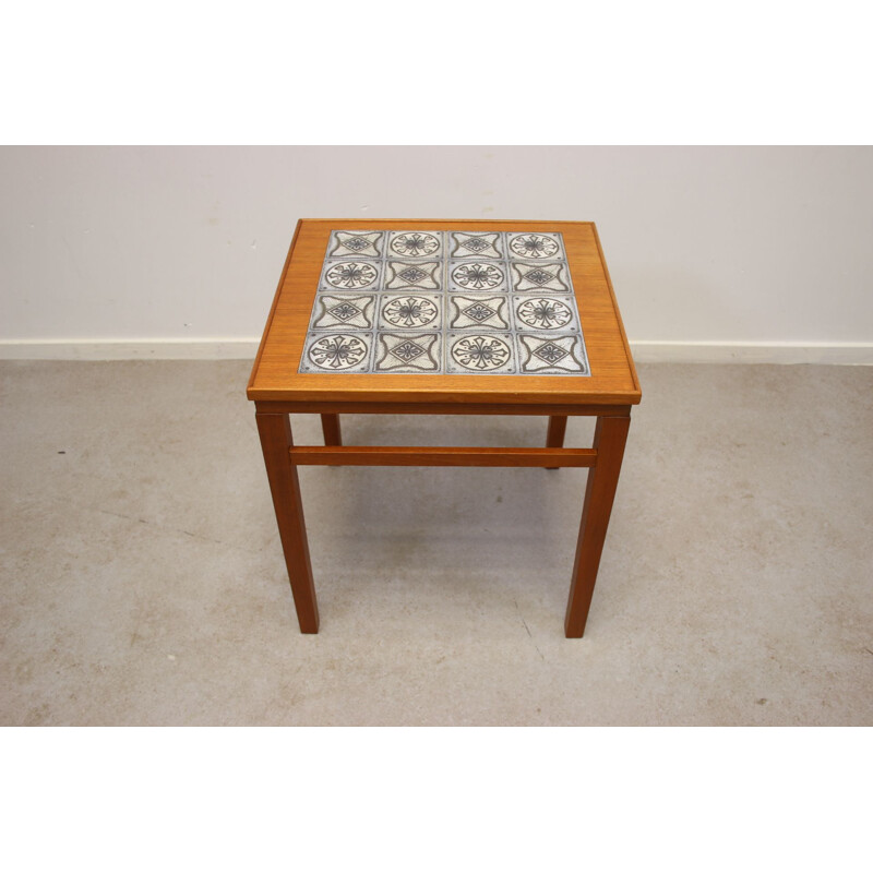 Vintage small side table with tiles inlaid Scandinavian