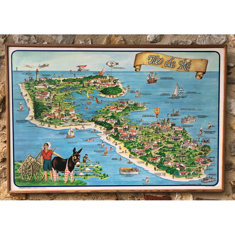 Large advertising poster vintage illustration ile de Ré 1983