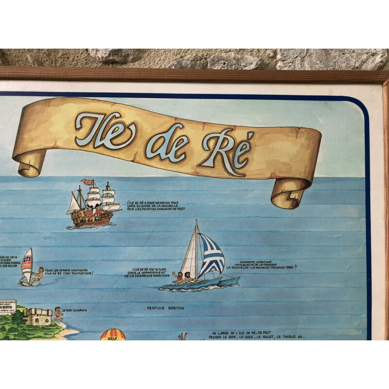 Large advertising poster vintage illustration ile de Ré 1983