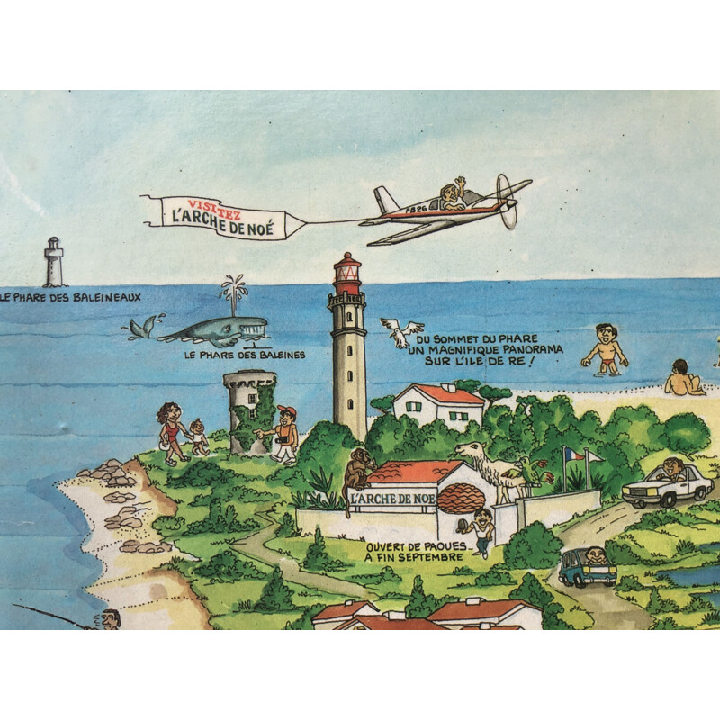 Large advertising poster vintage illustration ile de Ré 1983